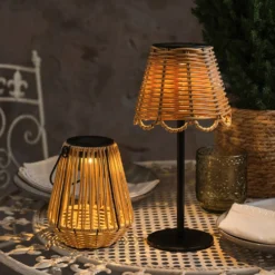 Solar Tischleuchten Set in Rattan-Optik mit Hygge Laterne & Kurv Tischlampe