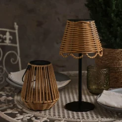 Solar Tischleuchten Set in Rattan-Optik mit Hygge Laterne & Kurv Tischlampe