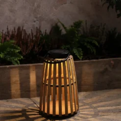 Sol Solar-Laterne aus Bambus 30,5 cm mit warmweißen LEDs