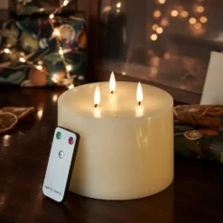 TruGlow® dreidochtige LED Kerze elfenbeinfarben mit Fernbedienung