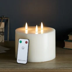 TruGlow® dreidochtige LED Kerze elfenbeinfarben mit Fernbedienung