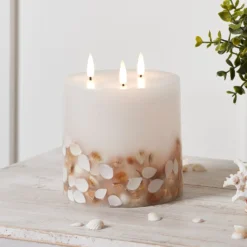 TruGlow® dreidochtige LED Kerze Echtwachs mit Muscheln
