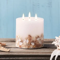 TruGlow® dreidochtige LED Kerze Echtwachs mit Muscheln