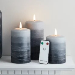 TruGlow® LED Kerzen Echtwachs Trio rustikal gestreift grau mit Fernbedienung