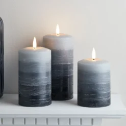 TruGlow® LED Kerzen Echtwachs Trio rustikal gestreift grau mit Fernbedienung