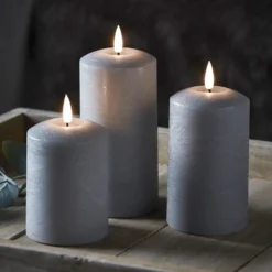 TruGlow® LED Kerzen Echtwachs Trio grau mit Fernbedienung