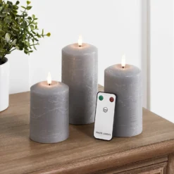 TruGlow® LED Kerzen Echtwachs Trio grau mit Fernbedienung