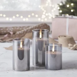 TruGlow® LED Kerzen Echtwachs Trio in Rauchglas mit Fernbedienung