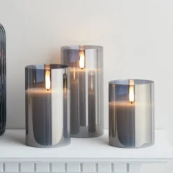TruGlow® LED Kerzen Echtwachs Trio in Rauchglas mit Fernbedienung