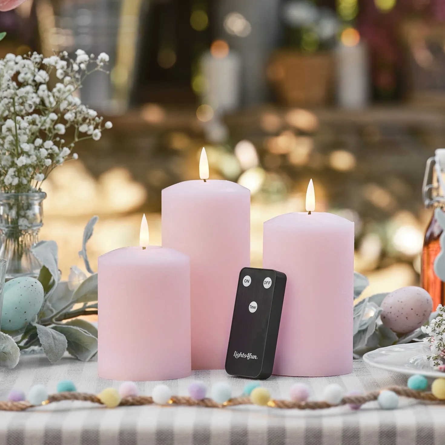 TruGlow® LED Kerzen Echtwachs Trio rosa mit Fernbedienung