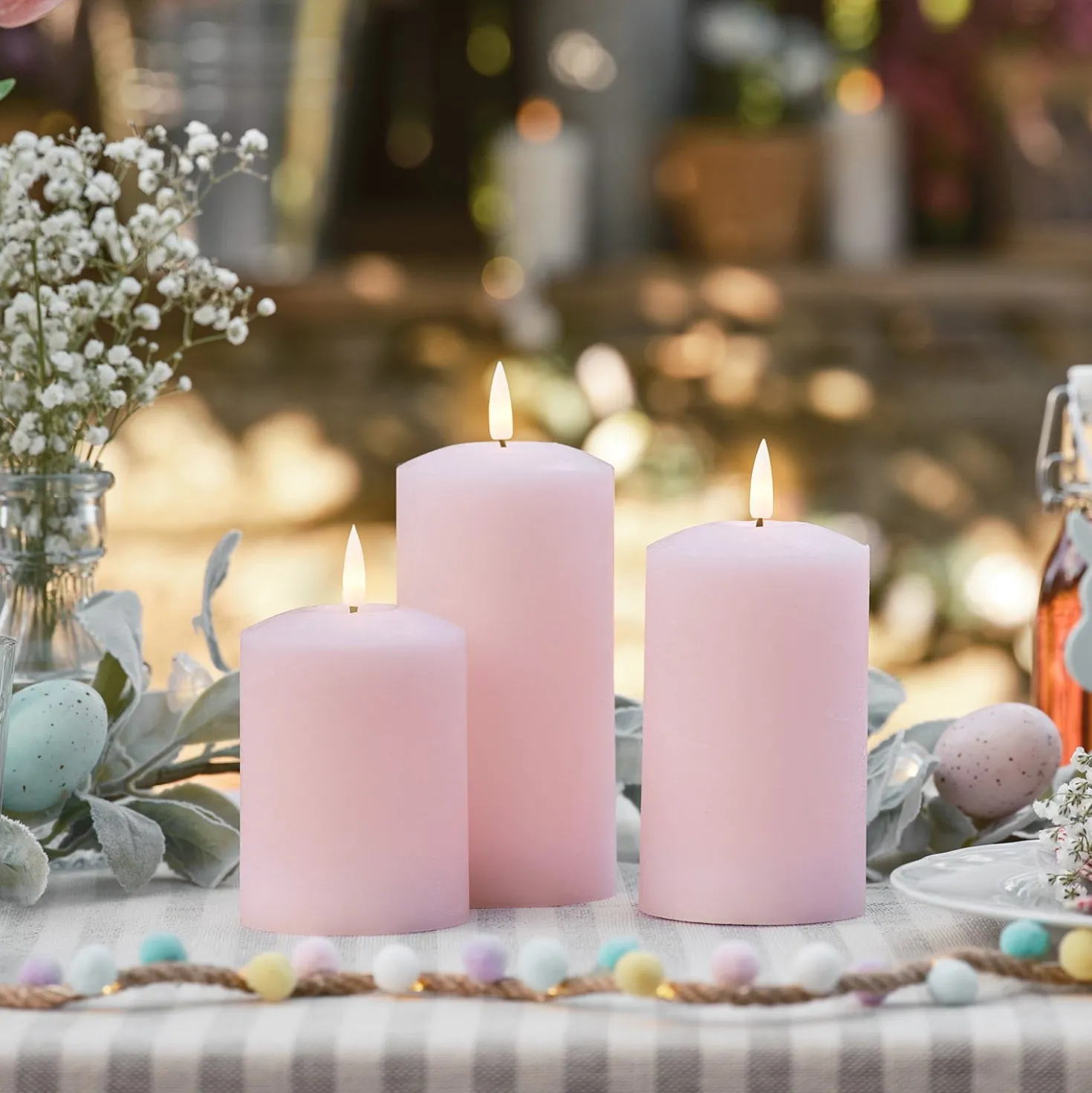 TruGlow® LED Kerzen Echtwachs Trio rosa mit Fernbedienung