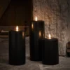 TruGlow® LED Kerzen Echtwachs Trio schwarz Ø 10cm