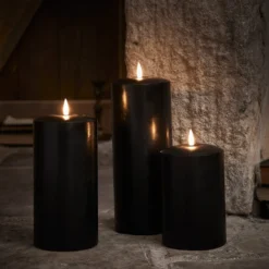 TruGlow® LED Kerzen Echtwachs Trio schwarz Ø 10cm