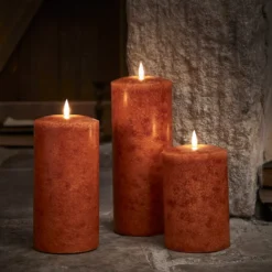 TruGlow® LED Kerzen Echtwachs Trio orange Ø 10cm mit Fernbedienung