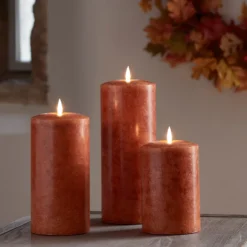 TruGlow® LED Kerzen Echtwachs Trio orange Ø 10cm mit Fernbedienung