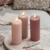 TruGlow® LED Kerzen Echtwachs Trio rosa geriffelt mit Fernbedienung
