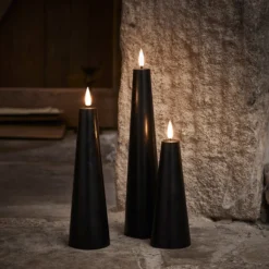 TruGlow® LED Kerzen Echtwachs Trio Kegelform schwarz