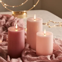 TruGlow® LED Kerzen Echtwach Trio geriffelt rosa