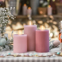 TruGlow® LED Kerzen Echtwach Trio geriffelt rosa