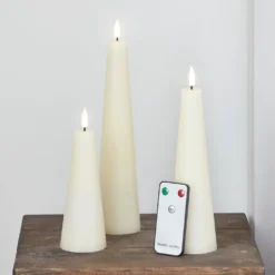 TruGlow® LED Kerzen Trio Kegelform elfenbeinfarben mit Fernbedienung