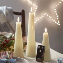 TruGlow® LED Kerzen Trio Kegelform elfenbeinfarben mit Fernbedienung