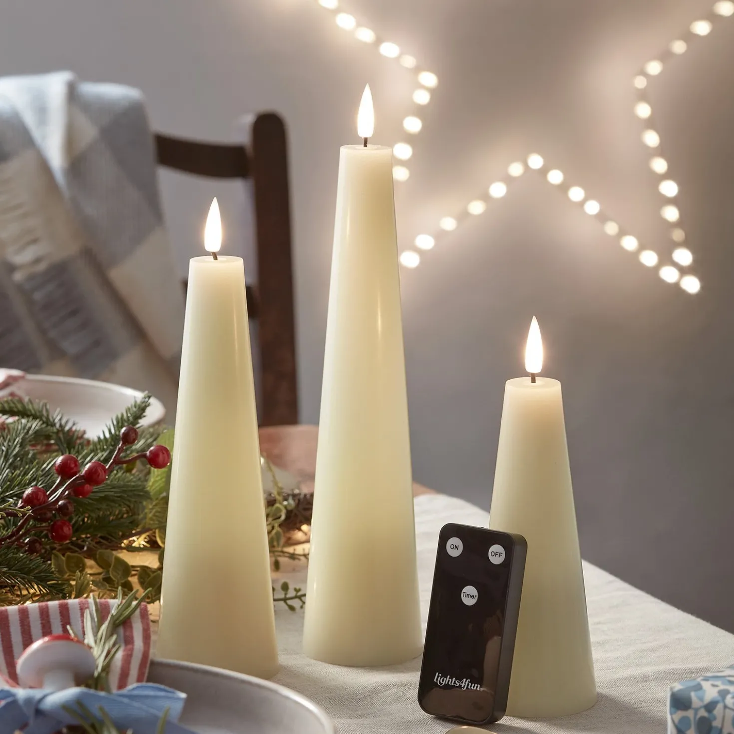 TruGlow® LED Kerzen Trio Kegelform elfenbeinfarben mit Fernbedienung