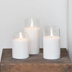 TruGlow® LED Kerzen Trio weiß in Gläsern mit Fernbedienung