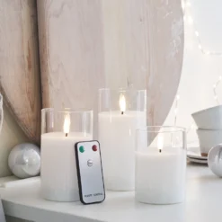 TruGlow® LED Kerzen Trio weiß in Gläsern mit Fernbedienung