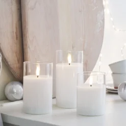 TruGlow® LED Kerzen Trio weiß in Gläsern mit Fernbedienung
